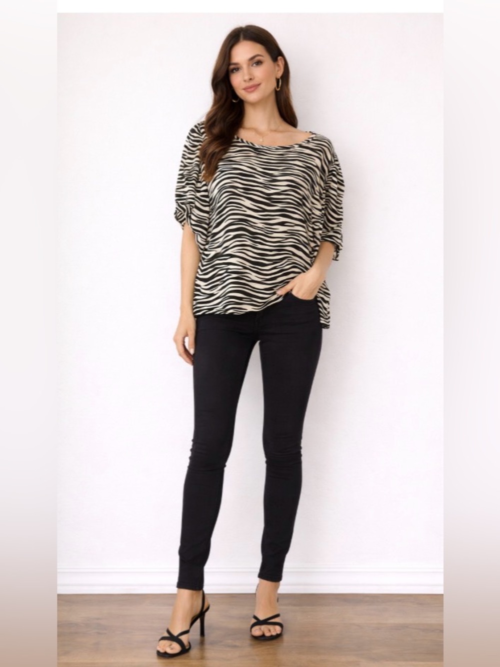 LOFT Zebra Print Black and Cream Blouse
